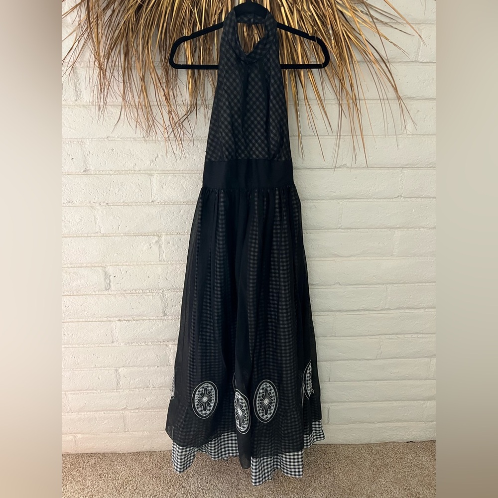 Vintage Black Halter Dress with White Accents